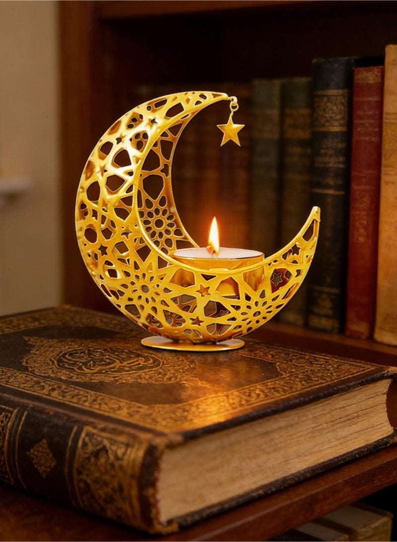 Topyich Ramadan candle holder, Gold Moon Shape Ramadan Candlestick, 10.8*10.8*5.4cm Small Candlestick, Ramadan decorations for Party Wedding Table - Image 5